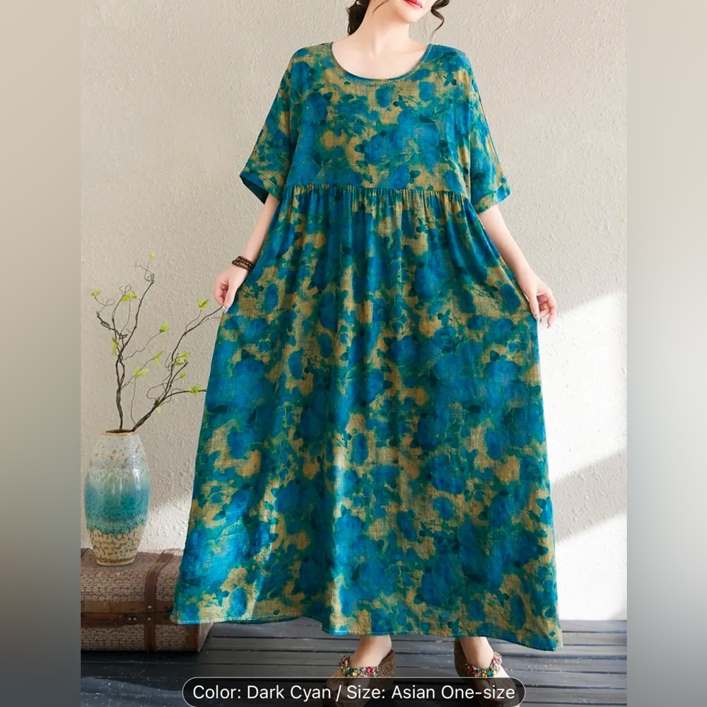 Round Neck Swing Bohemian Dress